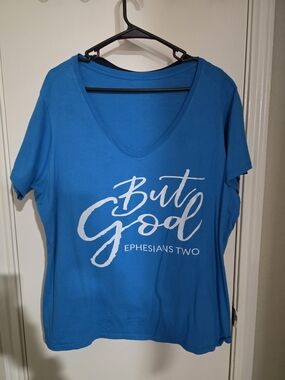 But God Ephesians Two V-Neck Women’s Top - Blue